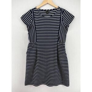 PEA IN THE POD Dress M Nursing Maternity Textured Striped Side Zip Shift Blue